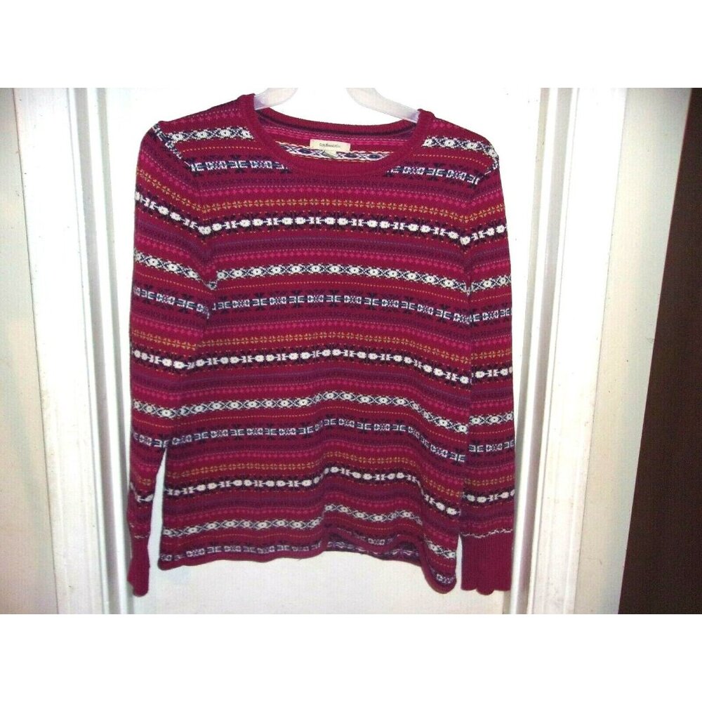 GH Bass & Co Pink Fair Isle‎ Striped Cotton Sweater Womens XL Nordic Pullover
